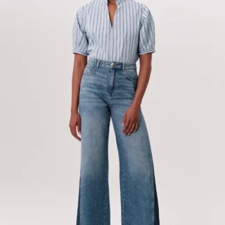 Yüksek Bel Geniş Paça Regular Denim Mavi Pantolon