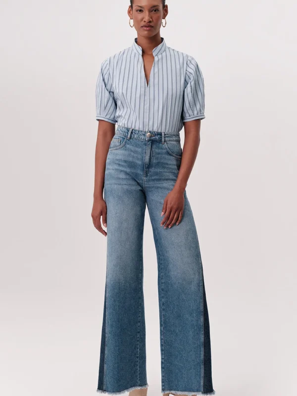 Yüksek Bel Geniş Paça Regular Denim Mavi Pantolon