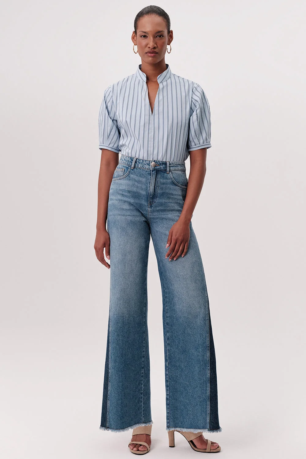 Yüksek Bel Geniş Paça Regular Denim Mavi Pantolon