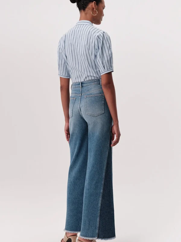 Yüksek Bel Geniş Paça Regular Denim Mavi Pantolon