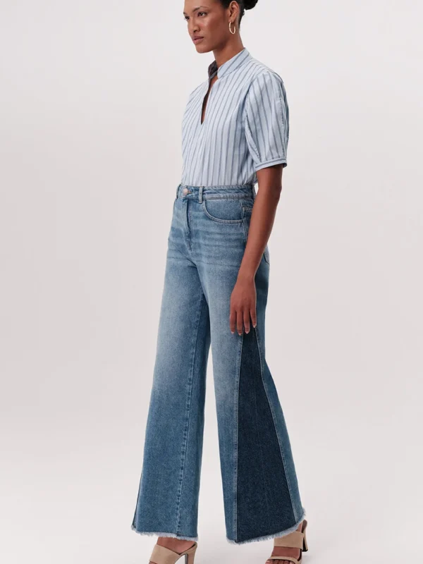 Yüksek Bel Geniş Paça Regular Denim Mavi Pantolon