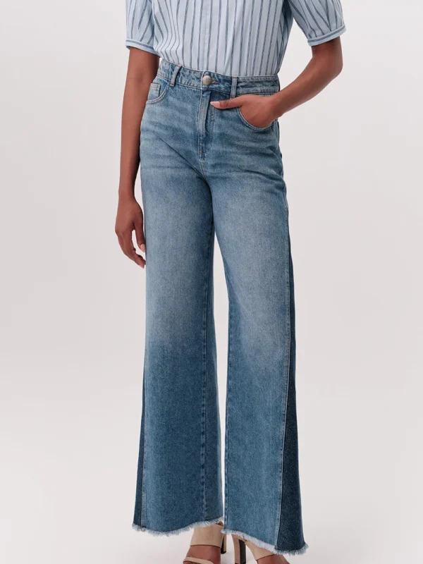 Yüksek Bel Geniş Paça Regular Denim Mavi Pantolon