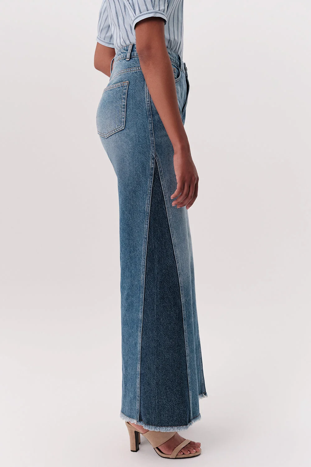 Yüksek Bel Geniş Paça Regular Denim Mavi Pantolon - Görsel 5